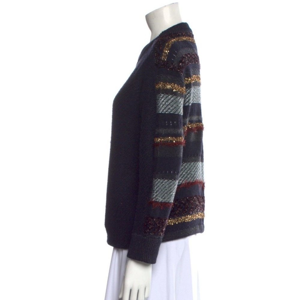 Tory Burch Sweater Stripe Metallic Merino Wool Alpaca Blend Danielle Navy Thick - Picture 2 of 11